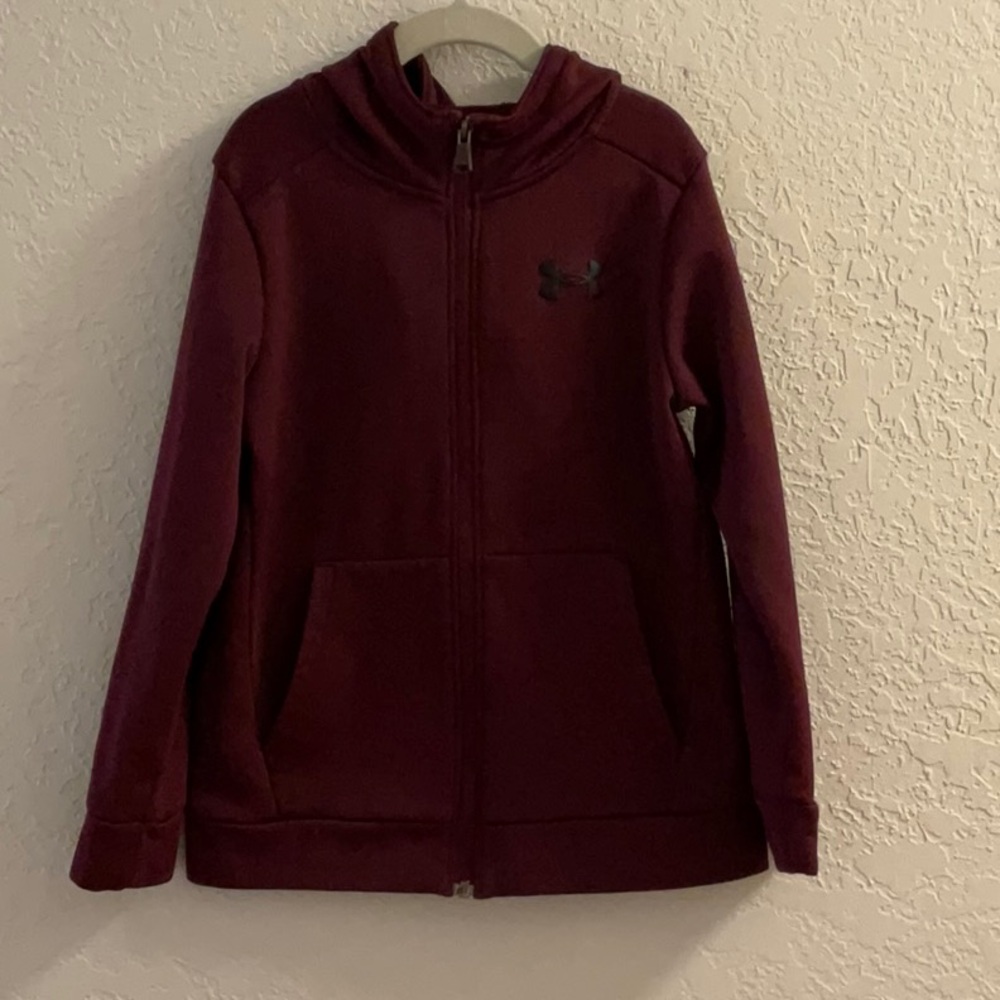 Under Armour Boy’s Cardinal/Black, Full-Zip Fleece Hoodie - Boys Size YSM - Picture 9 of 11